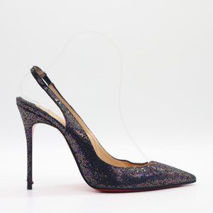 Christian Louboutin Cornielle Black Rainbow Glitter Slingback Stiletto Pumps 39